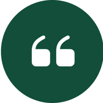 Green circle with white quotation marks icon.